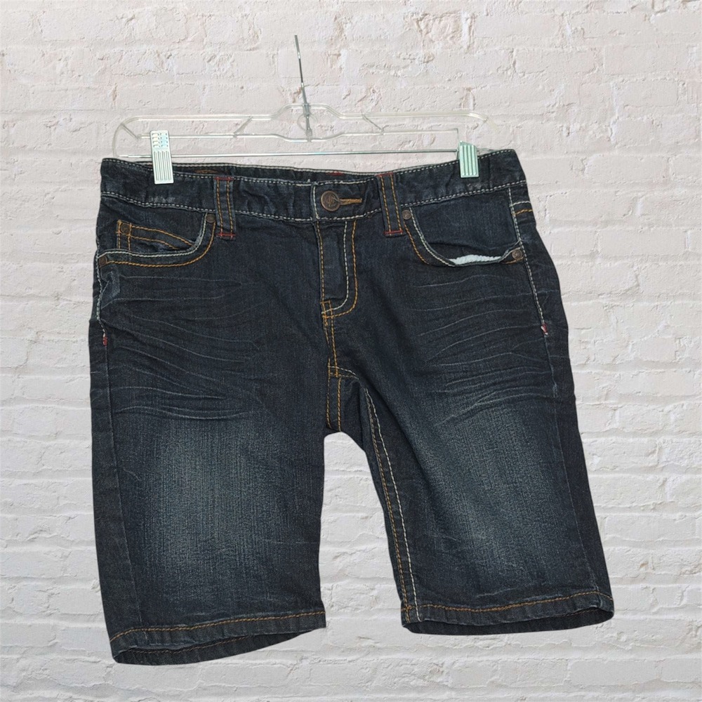 American Rag Cie Dark Wash Denim Bermuda Shorts Size 5 Contrast Stitch Stretch